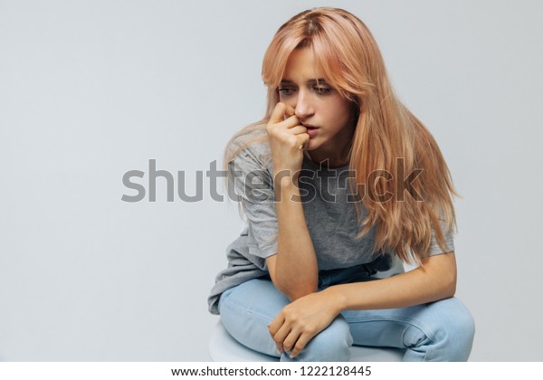 Crying Young Woman Strawberry Blonde Hair People Stock Image