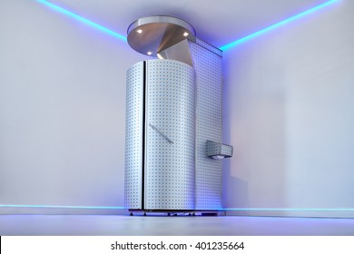 Cryo Sauna For Whole Body Cryotherapy Treatment. Cryotherapy Booth In Cosmetology Clinic. Whole Body Cryotherapy Treatment For Pain, Performance, And Recovery.