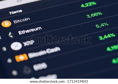 Crypto Currency market concept. Bank market and virtual currency value graph. Statistics comparison of best-selling crypto coins on stock exchange. Use for Bitcoin, ETH, Ripple, Bitcoin cash.