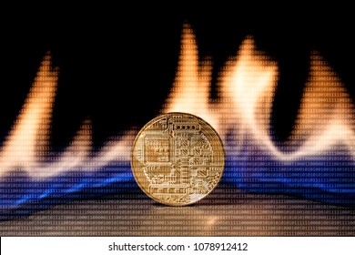 Crypto currency on the background of binary code. Concept block chain and encryption in electronic payments