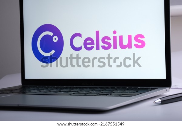 crypto lender Celsius company logo\
seen on laptop screen. Stafford, United Kingdom, July 14,\
2022