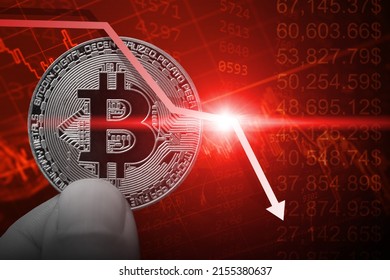 Crypto prices collapse down turn. bitcoin cryptocurrency value drop bear market concept.