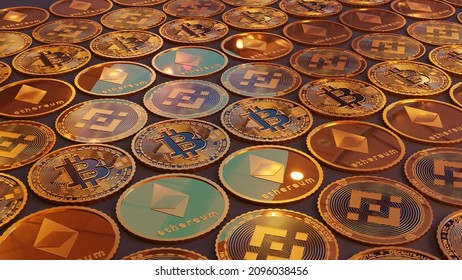 Cryptocurrency Coins Grid with Bitcoin Binance and Ethereum
