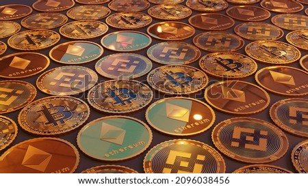 Cryptocurrency Coins Grid with Bitcoin Binance and Ethereum
