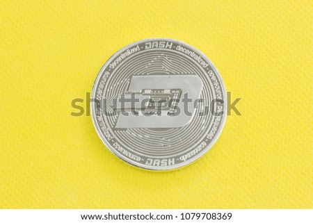 Cryptocurrency Dashcoin. Yellow texture