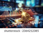Cryptocurrency ETHEREUM (ETH); gold ethereum coin on trading business charts background. Technology and investment in cryptocurrencies.