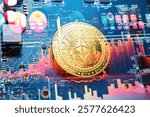 Cryptocurrency ETHEREUM (ETH) gold ethereum coin on trading business charts background.Technology and investment in cryptocurrencies.