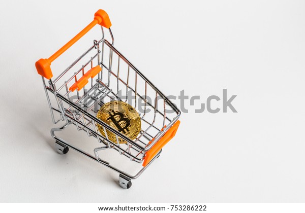 Cryptocurrency Golden Bitcoin Coin Shopping Cart Stock Photo Edit - 