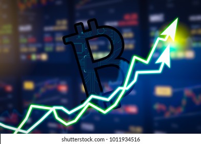 Cryptocurrency graph on virtual screen exchange stock market. Business Analytics price change cryptocurrenc, Finance and technology concept. Bitcoin symbol, investment security and strategy.