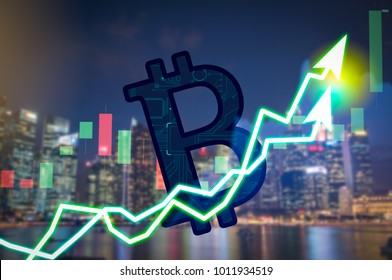 Cryptocurrency graph on virtual screen exchange stock market. Business Analytics price change cryptocurrenc, Finance and technology concept. Bitcoin symbol, investment security and strategy.