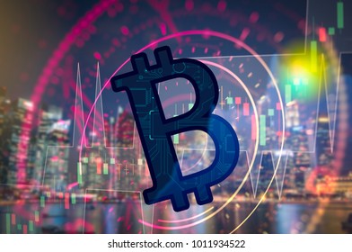 Cryptocurrency graph on virtual screen exchange stock market. Business Analytics price change cryptocurrenc, Finance and technology concept. Bitcoin symbol, investment security and strategy.