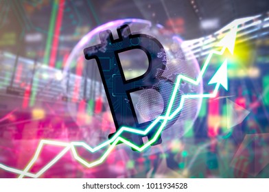 Cryptocurrency graph on virtual screen exchange stock market. Business Analytics price change cryptocurrenc, Finance and technology concept. Bitcoin symbol, investment security and strategy.