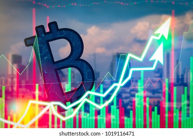 Cryptocurrency graph on virtual screen exchange stock market. Business Analytics price change cryptocurrenc, Finance and technology concept. Bitcoin symbol, investment security and strategy.