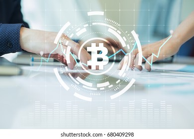 Cryptocurrency graph on virtual screen. Business, Finance and technology concept. Bitcoin, Ethereum.
