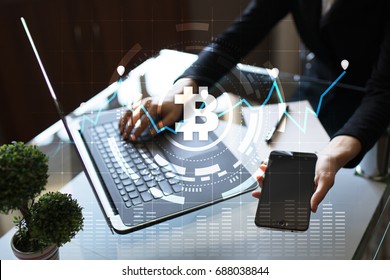 Cryptocurrency graph on virtual screen. Business, Finance and technology concept. Bitcoin, Ethereum.