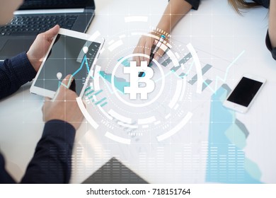 Cryptocurrency graph on virtual screen. Business, Finance and technology concept. Bitcoin, Ethereum.