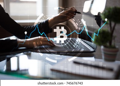Cryptocurrency graph on virtual screen. Business, Finance and technology concept. Bitcoin, Ethereum.