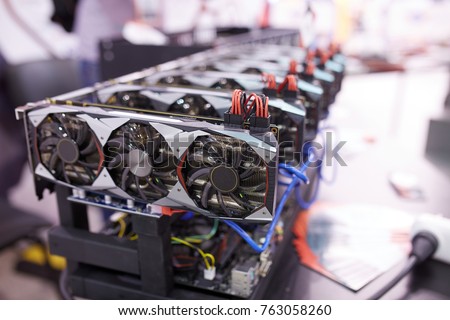Cryptocurrency mining equipment - lots of gpu cards on mainboard
