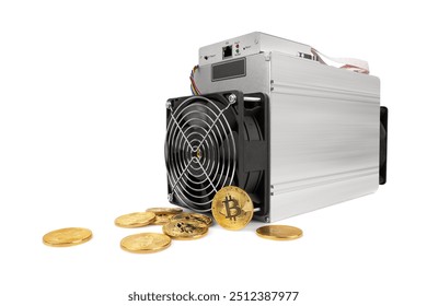 Cryptocurrency mining farm for bitcoin and altcoins mining. Isolated on white background