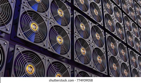 Cryptocurrency mining farm. bitcoin and altcoins mining. asic miner. 3D rendering