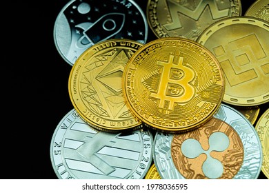 Cryptocurrency Model On Black Background Silver Stock Photo 1978036595 