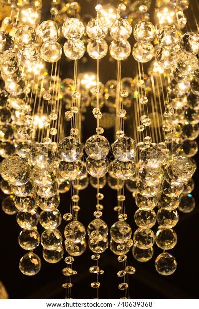 Crystal Ball Chandelier Hanging Ceiling Orange Stock Photo