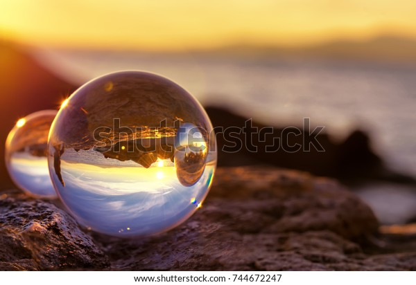 Crystal Ball Reflection On Seashore Sunrise Stock Photo (Edit Now ...