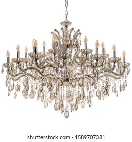 Crystal Chandelier In Gold Color On A White Isolated Background