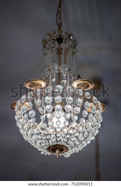 Crystal Chrystal Chandelier Hanging Ceiling Golden Stock