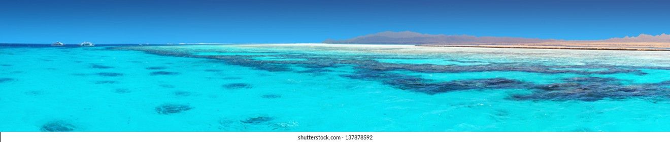 Crystal clear blue coral water of a Red Sea