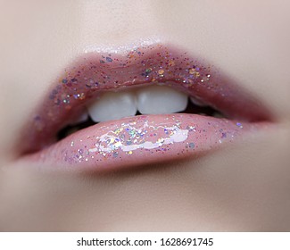 Crystal Clear Lipgloss Macro Lips Closeup