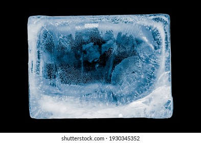 Crystal Clear Natural Ice Block On  Black Background.