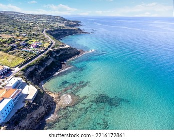 Crystal Clear Water In Lu Bagnu Shoreline Seen From Above. Sardinia, Italy