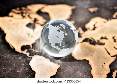 Crystal Globe On World Map