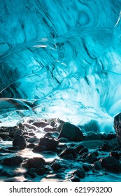 Crystal ice cave at Breidamerkurjoekull Glacier. It is part of Vatnajokull glacier, which is the biggest glacier in Europe.