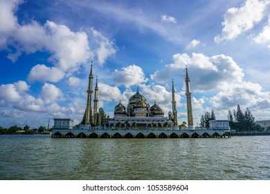 The Crystal Mosque or Masjid Kristal is a mosque in Kuala Terengganu, Terengganu, Malaysia. A grand structure made of steel, glass and crystal. - Shutterstock ID 1053589604