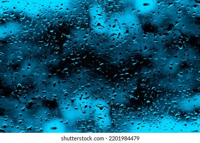 Crystal Royal Blue Water Drops On The Blurry Glass For Texture Background