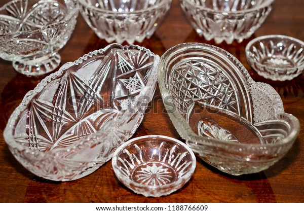 Crystal Salad Bowls Other Vases On Royalty Free Stock Image