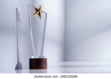 Crystal Star Trophy On White Background With Copy Space        