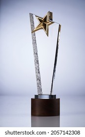 Crystal Trophy Star Shape On Gray  Background           