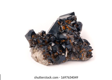 Crystals Of Black Quartz - Morion On A White Background