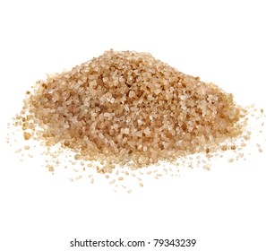 Crystals Cane Sugar Heap Close Up  Isolated On White