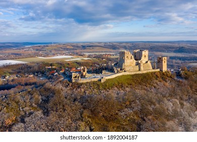 Csesznek, Hungary - Aerial View Of The Castle Of Csesznek, Which Lies In The Bakony Between Győr And Zirc In The Village Of Csesznek. The Castle Was Constructed After The Mongol Invasion Of Europe.