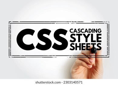 CSS Cascading Style Sheets - language used for describing the presentation of a document written in a markup language, acronym text stamp concept background