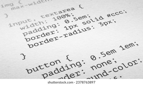 CSS code on a white paper background