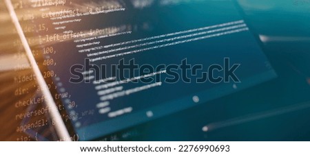 CSS, JavaScript and HTML usage. Monitor closeup of function source code. Abstract IT technology background. Software source code.