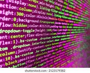 Css3 Code On A Colorful Background. Modern Tech. Digital Abstract Bits Data Stream, Cyber Pattern Digital Background. Programing Workflow Abstract Algorithm Concept. Website Development