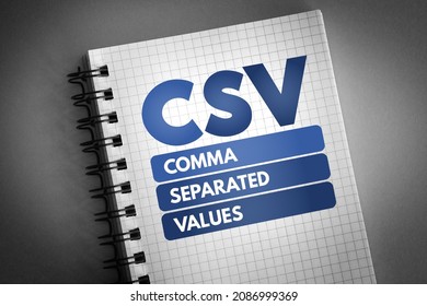 CSV - Comma Separated Values Is A Delimited Text File That Uses A Comma To Separate Values, Acronym Concept On Notepad