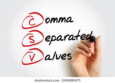 CSV - Comma Separated Values is a delimited text file that uses a comma to separate values, acronym concept background