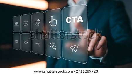 CTA call to action concept. User engagement, website interaction, conversion optimization and digital marketing strategy.